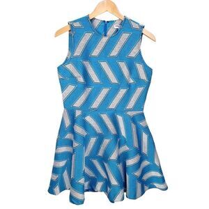 Opening Ceremony Fit & Flare Sleeveless Mini Dress Blue White Pattern women’s L